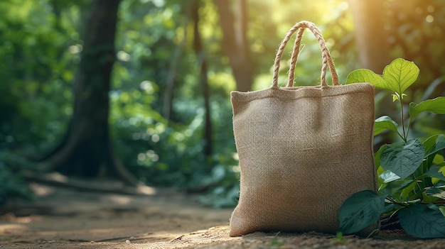 Un sac écologiquement conscient avec un fond naturel compilé de fibres organiques comme le jute et l'espace IA générative