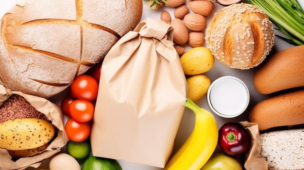 Photo sac d'épicerie écologique brun avec des légumes