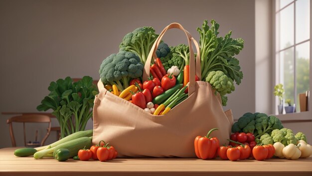 Sac d'épicerie hyperréaliste de Bounty de légumes Nature morte