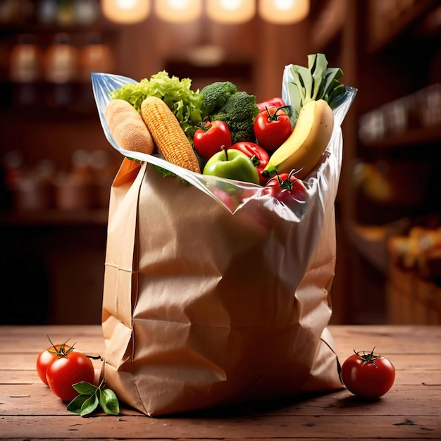 Photo un sac d'épicerie rempli de différents types d'aliments