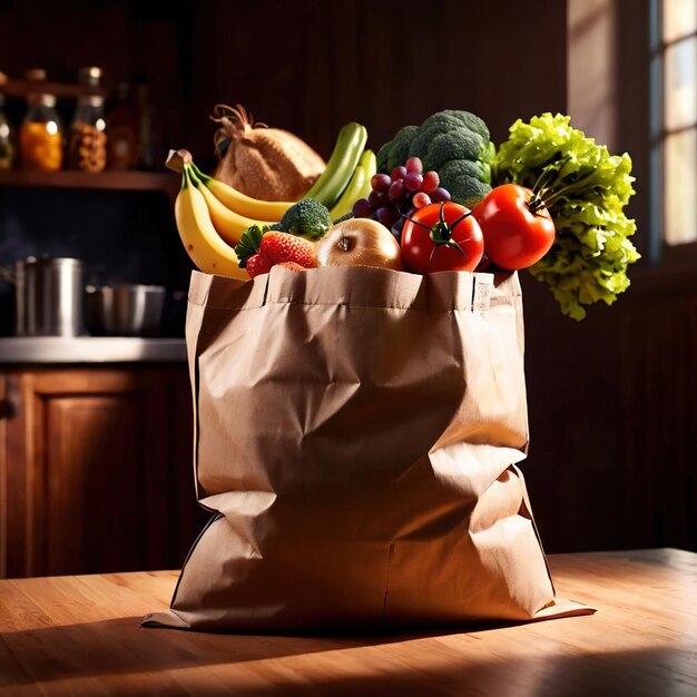 Un sac d'épicerie rempli de différents types d'aliments