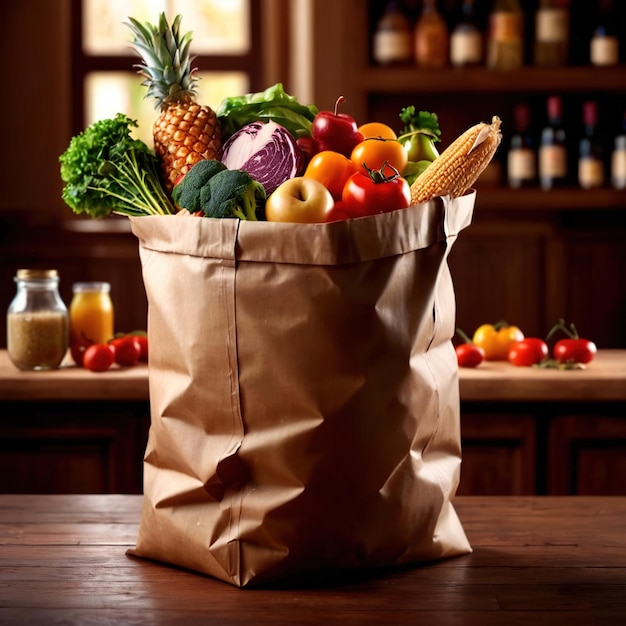 Un sac d'épicerie rempli de différents types d'aliments