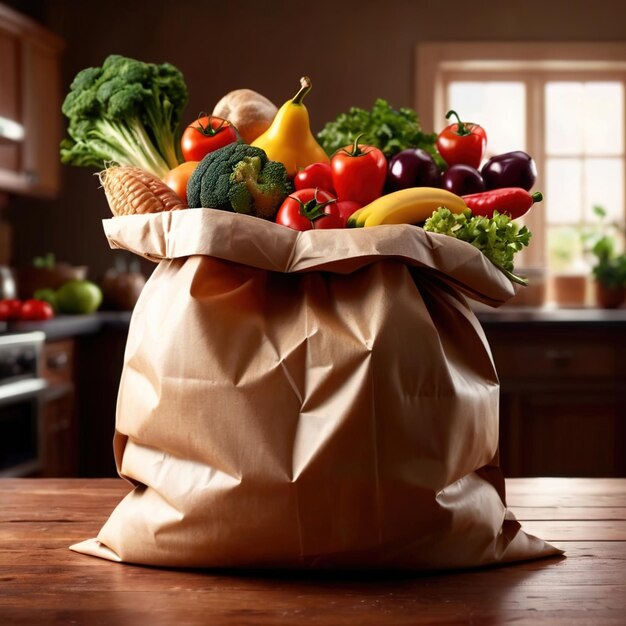 Photo un sac d'épicerie rempli de différents types d'aliments