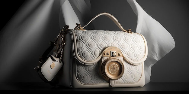 Sac femme de luxe blanc et or en cuir, creative ai