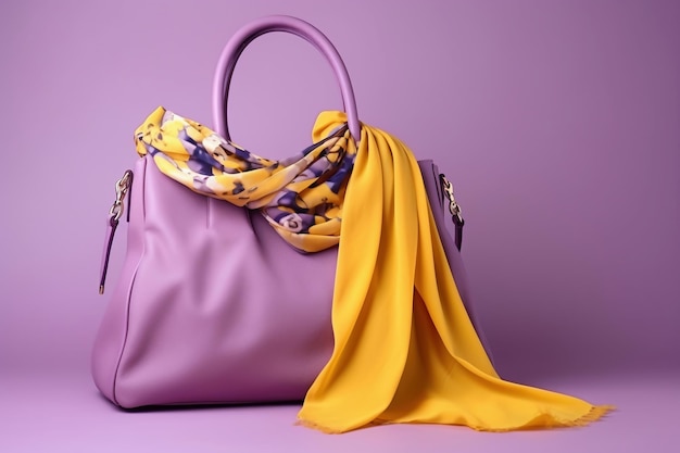 Sac et foulard pour femmes Objets et accessoires pour femmes à la mode Sac pour femme rose élégant et cravates jaunes Vêtements pour femmes élégants