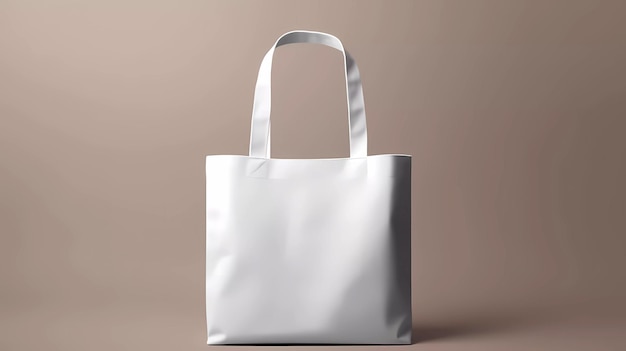 Un sac fourre-tout blanc avec un ruban argenté autour de la poignée.