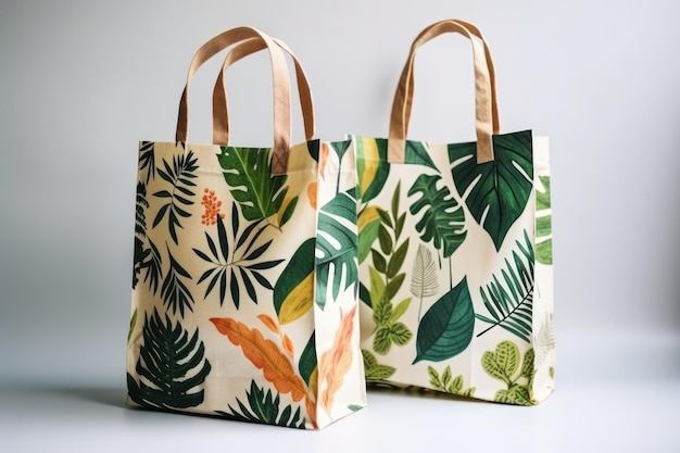 Un sac fourre-tout avec des feuilles tropicales dessus