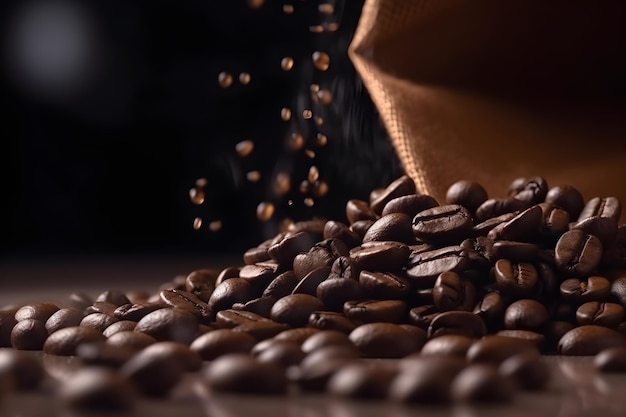 Un sac de grains de café se déverse d'un sac.
