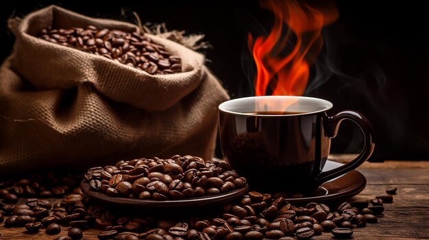 Sac d'indulgence aromatique de grains de café frais torréfiés et coupe à la vapeur
