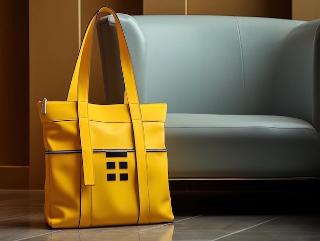 Un sac jaune avec une clé dedans.