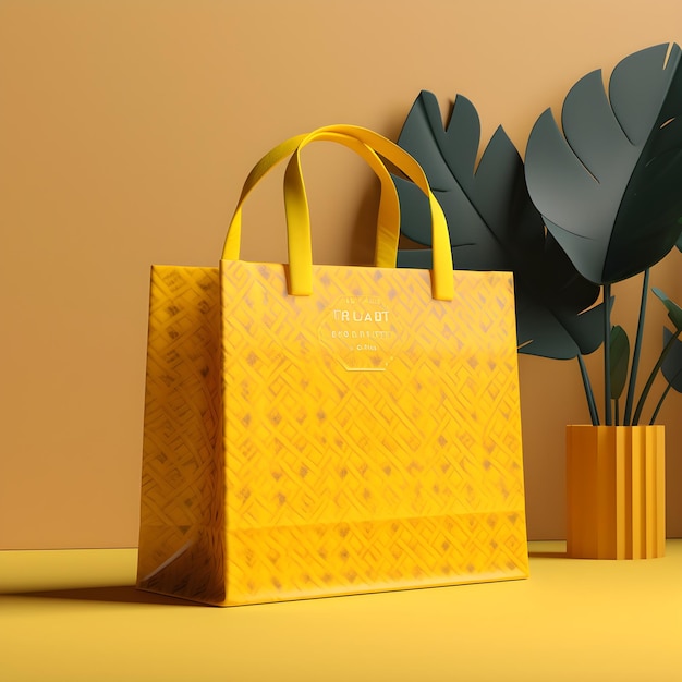 Un sac jaune avec une étiquette jaune qui dit 'fleur' dessus