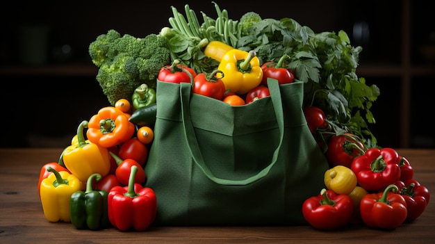 sac avec des légumes sur fond blanc