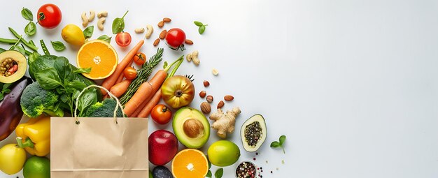 un sac de légumes et de fruits, y compris un sac de végétaux