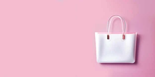 Sac à main blanc pour femmes sur un fond rose Vue supérieure avec espace de copie IA générative