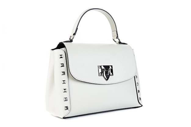 Sac à main femme blanc sac sac à main embrayage sur fond whete isolé sur fond blanc vue de face