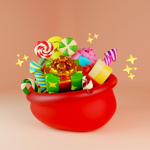 Sac de Noël avec illustration 3D de jouets