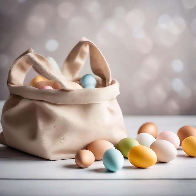 un sac d'œufs avec un sac brun sur la table