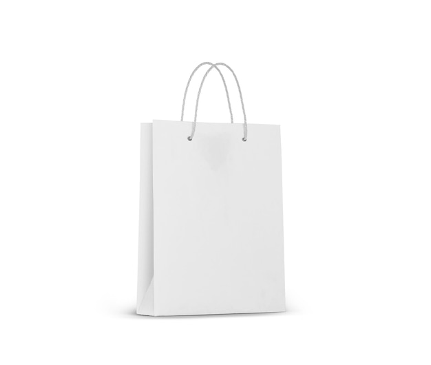 Sac en papier blanc isolé sur fond blanc