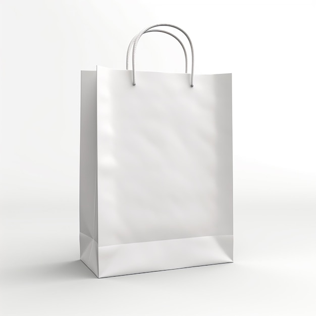 Sac en papier blanc propre 3D sur fond blanc isolé