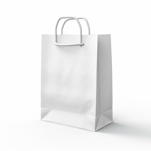 Photo sac en papier blanc propre 3d sur fond blanc isolé