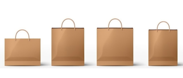 Sac en papier brun artisanal et poignée maquette vectorielle Paquet de magasinage simulé pour transporter de la nourriture vue de face icône merchandising design collection 3d détail illustration de marchandise de marque réutilisable