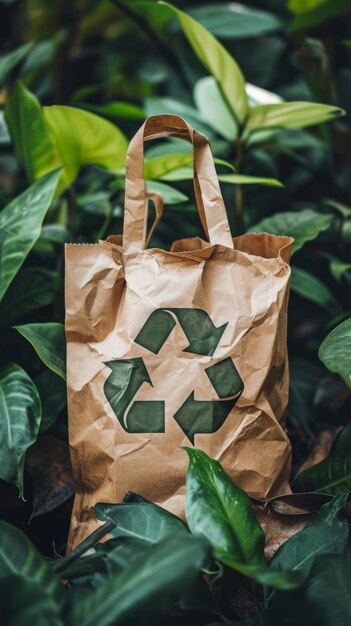 Sac en papier brun avec logo de recyclage vert pour l'élimination écologique des déchets