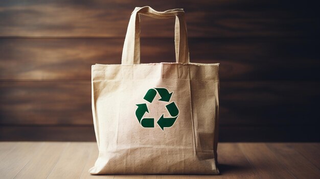 Sac en papier brun avec symbole de recyclage vert le concept est respectueux de l'environnement