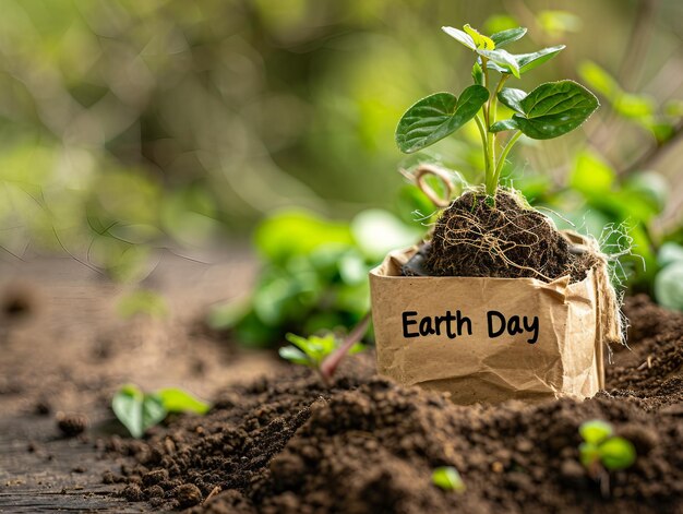 Un sac en papier qui dit le jour de la Terre