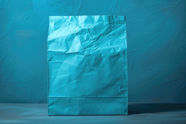 Un sac en papier vintage de couleur bleu clair sur le fond de la table