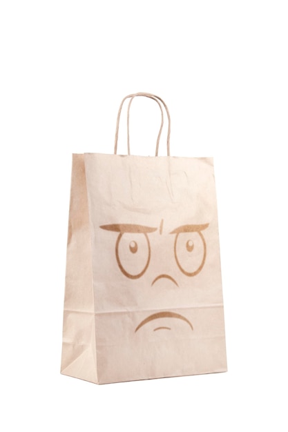 Sac en papier avec un visage de dessin animé