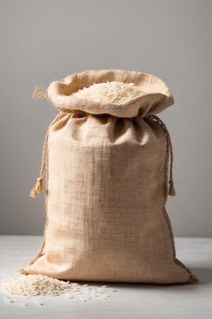 Un sac de photographie de produits de base de riz cru
