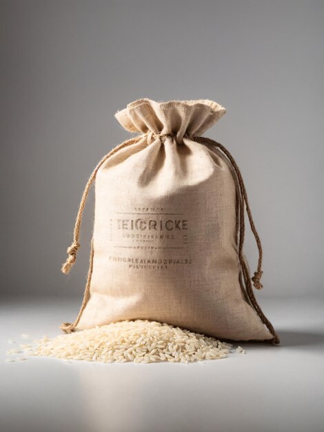 Un sac de photographie de produits de base de riz cru