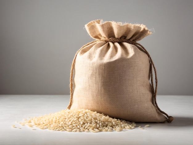 Un sac de photographie de produits de base de riz cru