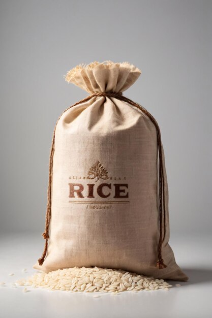 Un sac de photographie de produits de base de riz cru