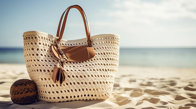 Un sac de plage sur une plage avec le mot plage dessus