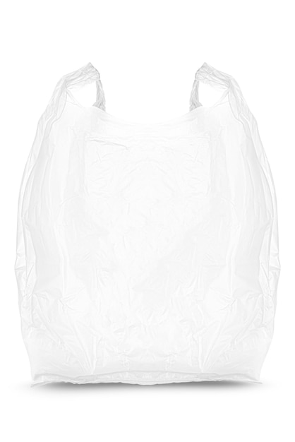 Sac en plastique blanc isolé sur fond blanc