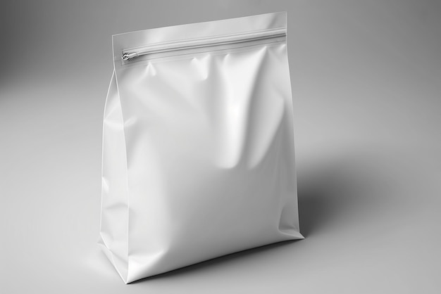 Sac en plastique blanc vierge avec maquette ziplock sur fond blanc Sac en plastique pour café bonbons noix ou épices sachet alimentaire généré par l'IA