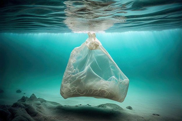 Un sac en plastique flottant dans l'océan