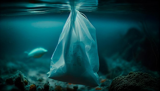 Sac plastique sous la mer IA générative