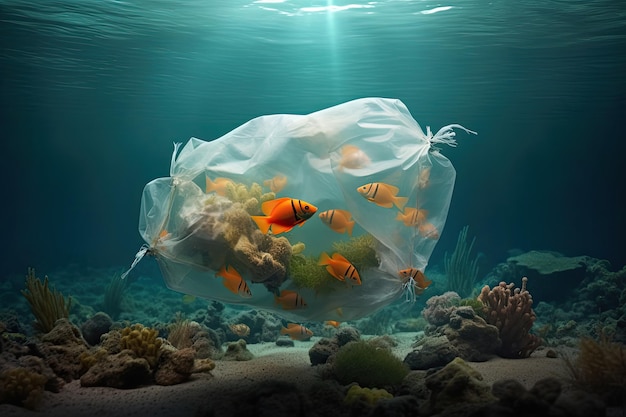Un sac en plastique sous la mer Une IA générative