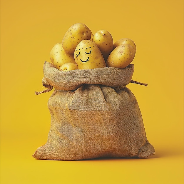 Photo un sac de pommes de terre avec un smiley sur le visage