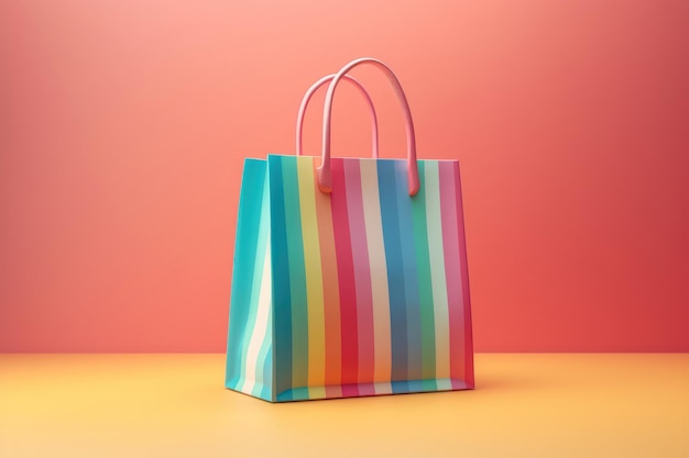 Sac à provisions coloré sur fond pastel généré par l'IA