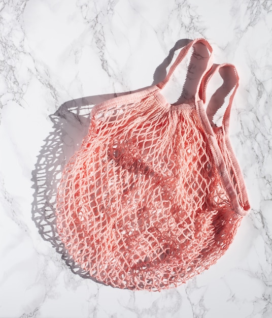 Sac à provisions en coton à mailles réutilisable, concept zéro déchet sans plastique