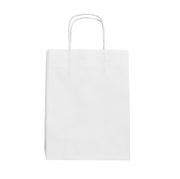 Photo sac à provisions en papier blanc isolé sur fond blanc