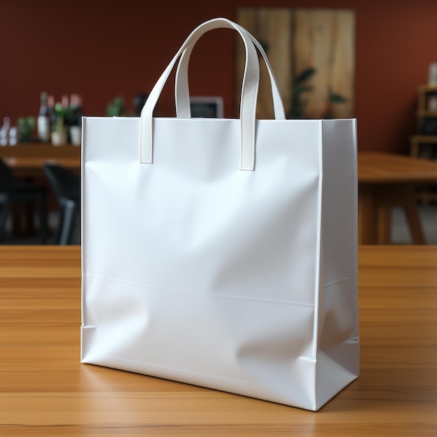 Sac à provisions en papier blanc vierge sur fond gary Mock up 3D Rendering