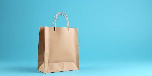 Sac à provisions en papier sur fond bleu Concept de livraison de vente Shopping AI générative