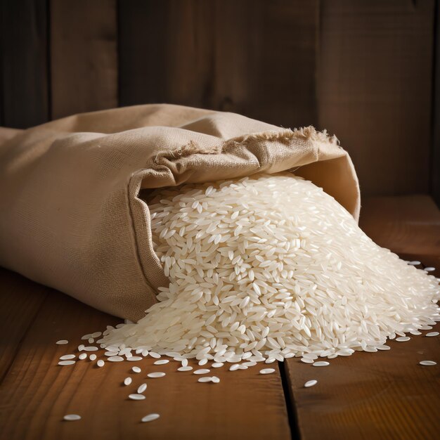 Photo un sac de riz sur une table