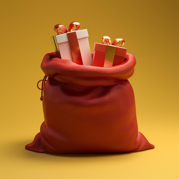 un sac rouge avec un cadeau enveloppé en blanc et rouge