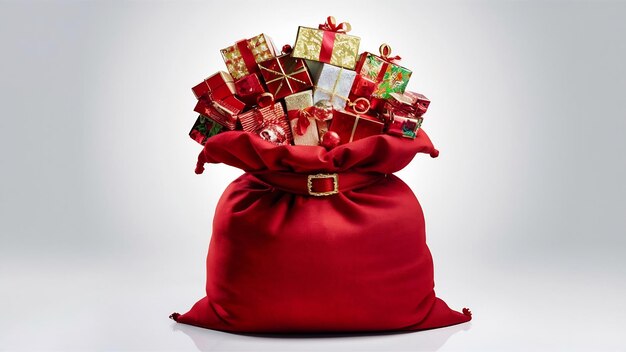 Photo un sac rouge de cadeaux sur fond blanc