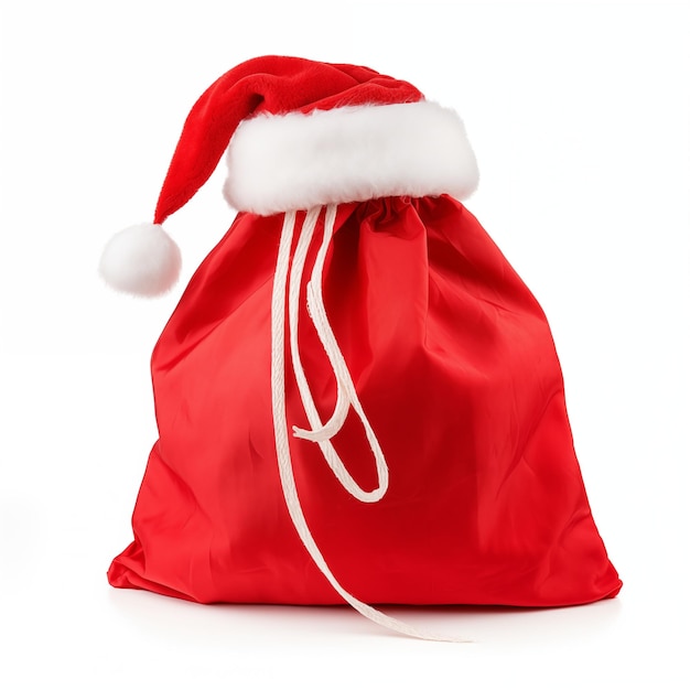 Sac rouge de Noël du père Noël isolé sur blanc ai génératif